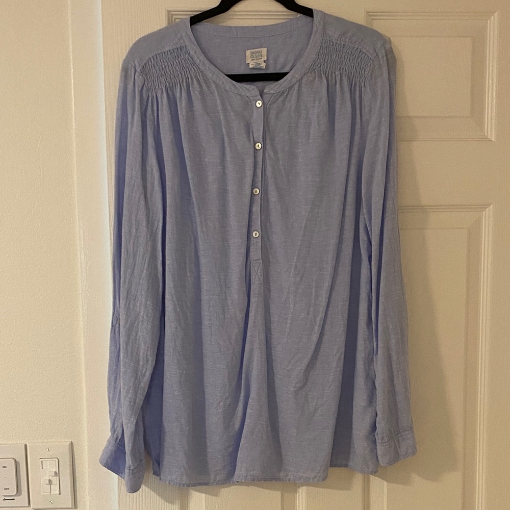 Sigrid Olsen Linen Sky Blue Long Sleeve Shirt XL